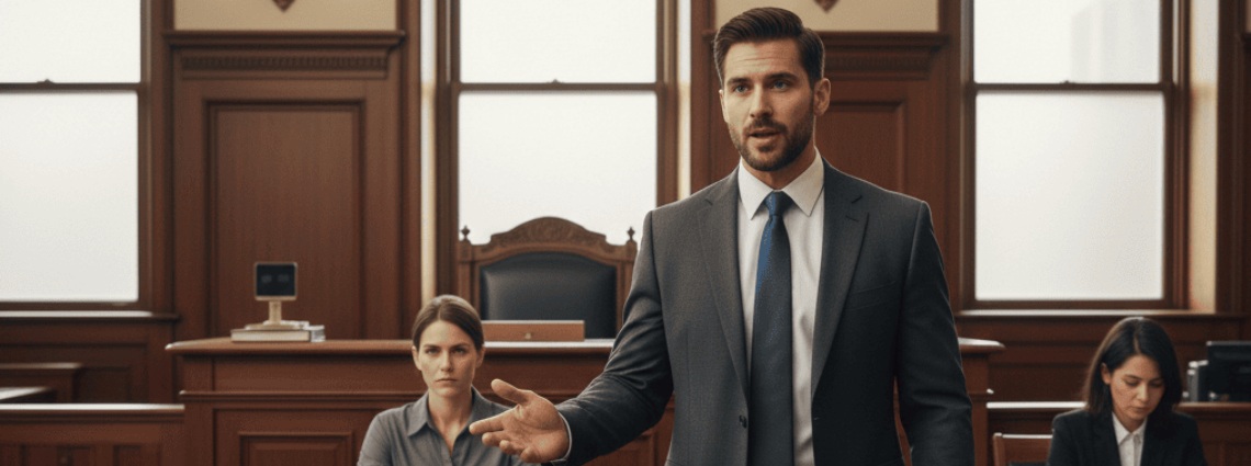 lawyer defending in court